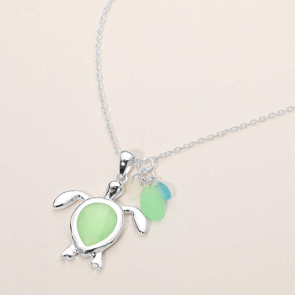 Sea Glass Sea Turtle Charm Pendant Necklace - Madeline Love - Flyclothing LLC