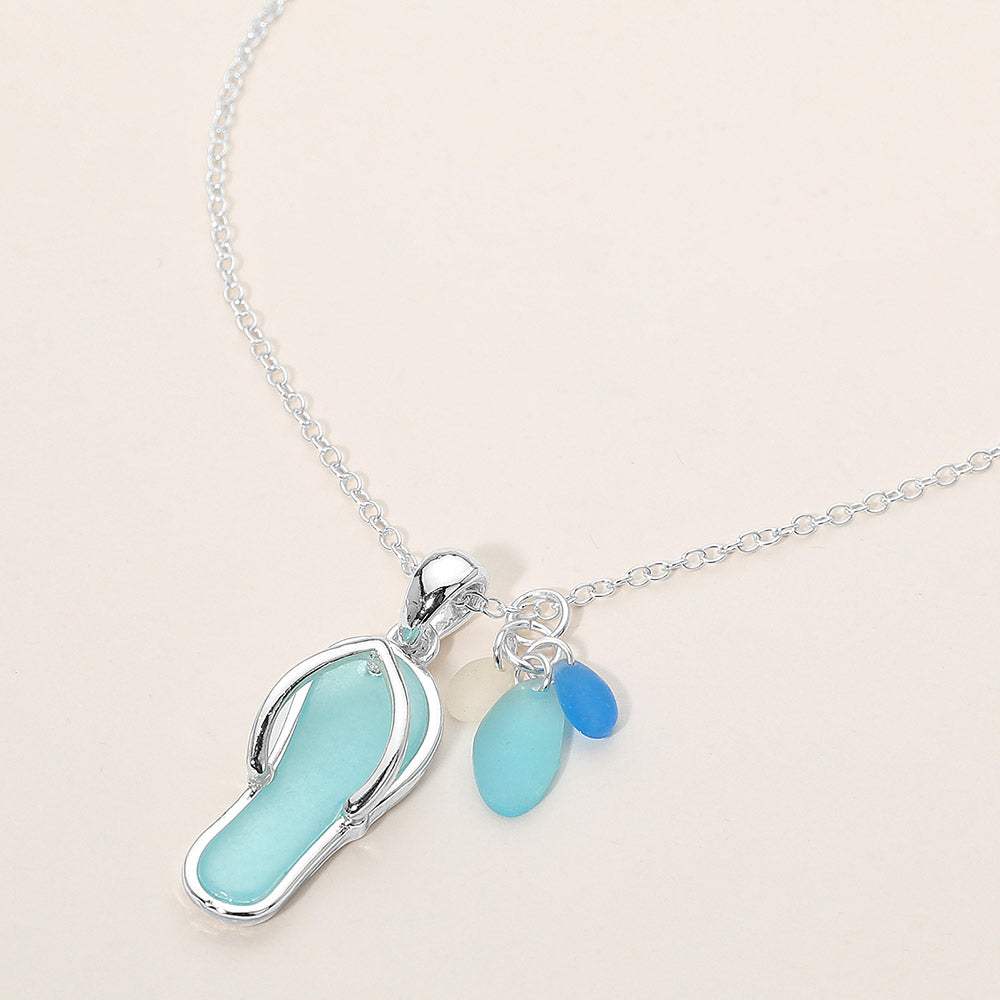 Sea Glass Flip Flop Charm Pendant Necklace - Madeline Love - Flyclothing LLC