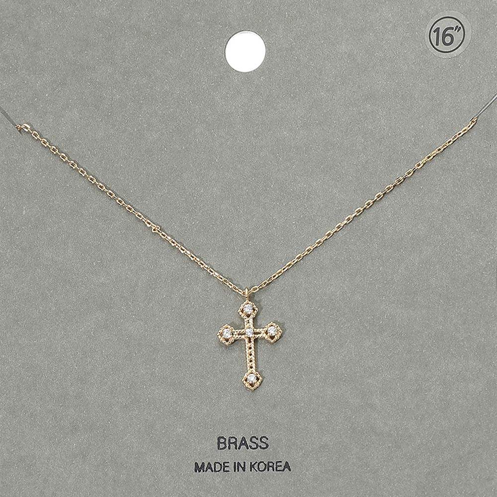 Rhinestone Accent Cross Pendant Necklace - Madeline Love - Flyclothing LLC
