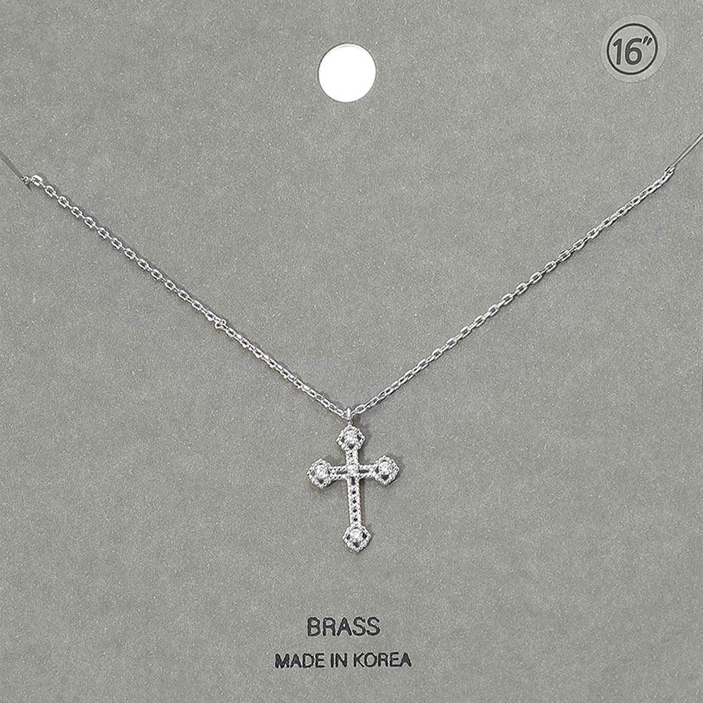 Rhinestone Accent Cross Pendant Necklace - Madeline Love - Flyclothing LLC