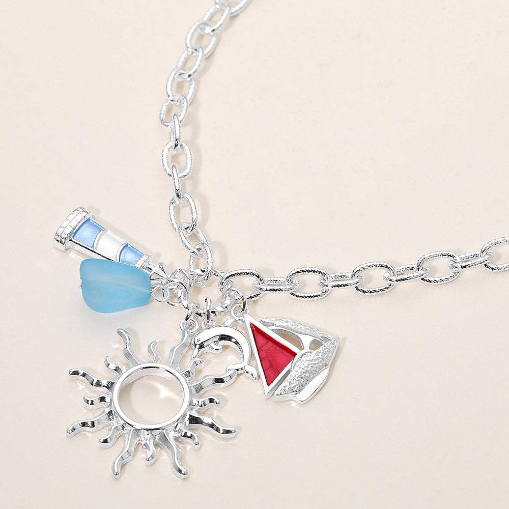 Nautical Sailboat Sun Lighthouse Sea Glass Charm Pendant Necklace - Madeline Love - Flyclothing LLC