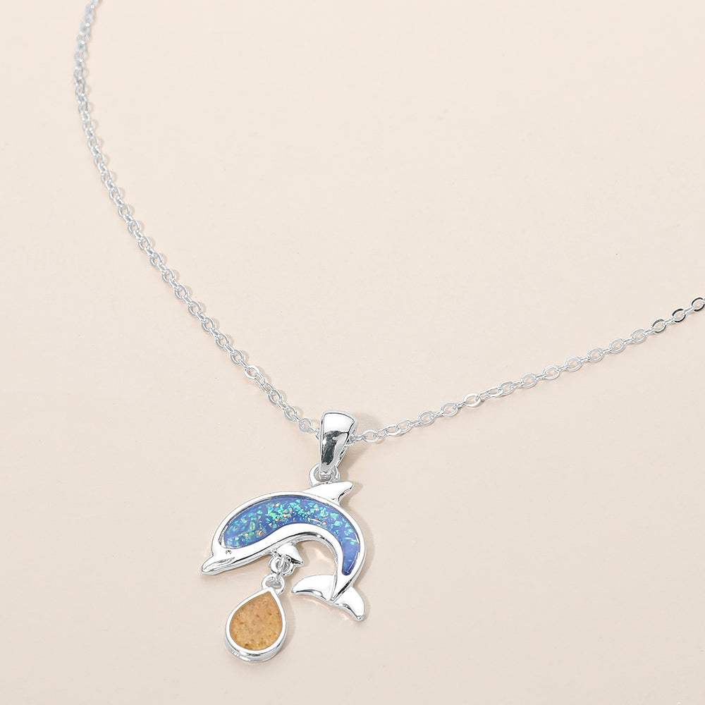 Dolphin Teardrop Charm Pendant Necklace - Madeline Love - Flyclothing LLC