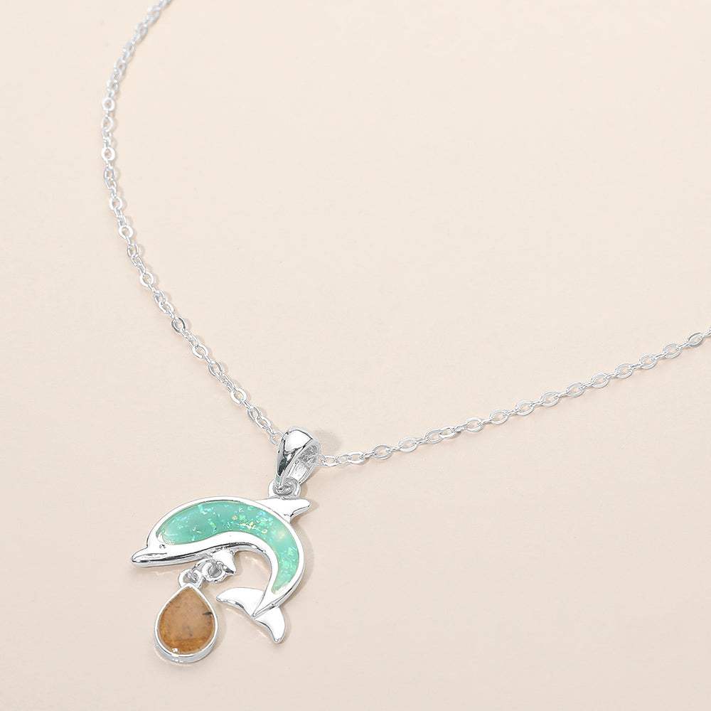 Dolphin Teardrop Charm Pendant Necklace - Madeline Love - Flyclothing LLC