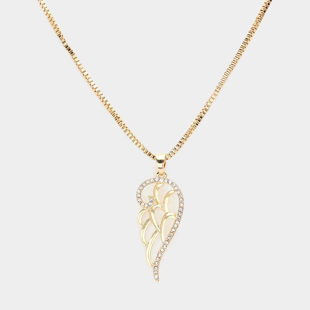 Rhinestone Embellished Metal Wing Pendant Necklace - Madeline Love - Flyclothing LLC