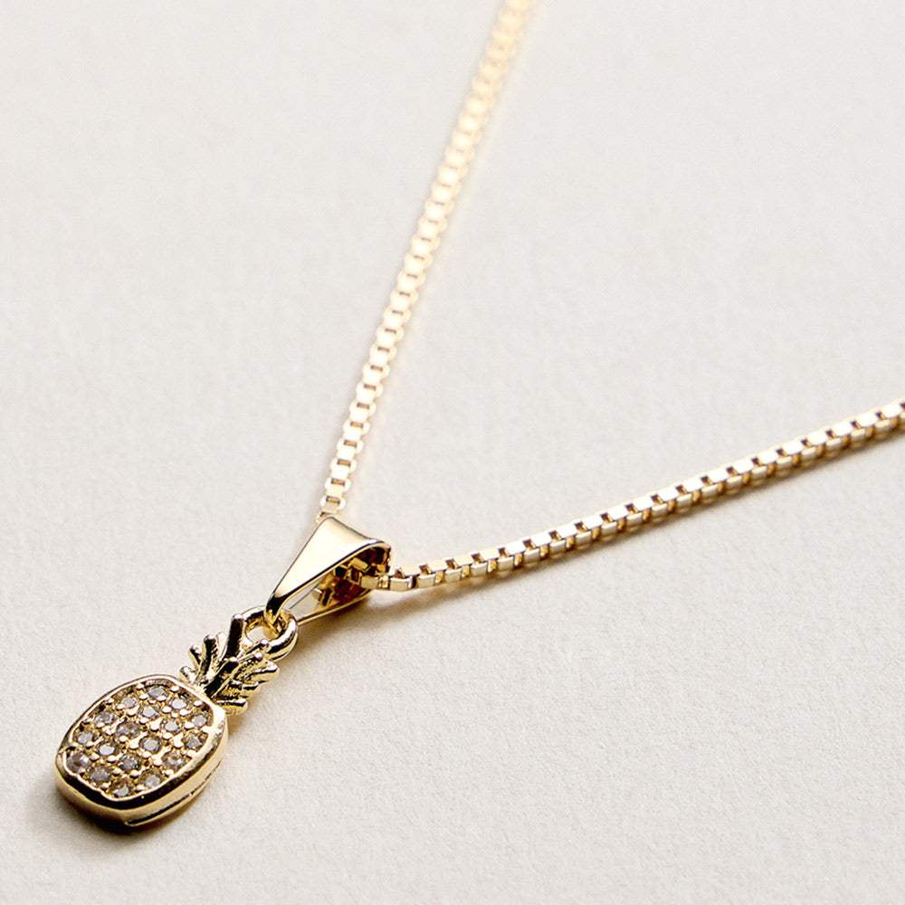 18K Gold Filled CZ Stone Paved Pineapple Pendant Necklace - Madeline Love - Flyclothing LLC
