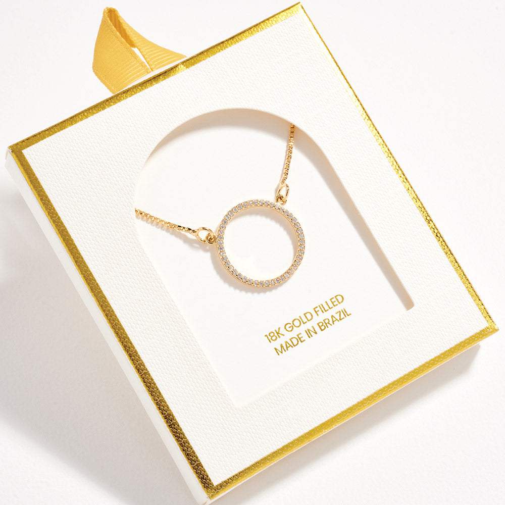 18K Gold Filled CZ Stone Paved Circle Pendant Necklace - Madeline Love - Flyclothing LLC