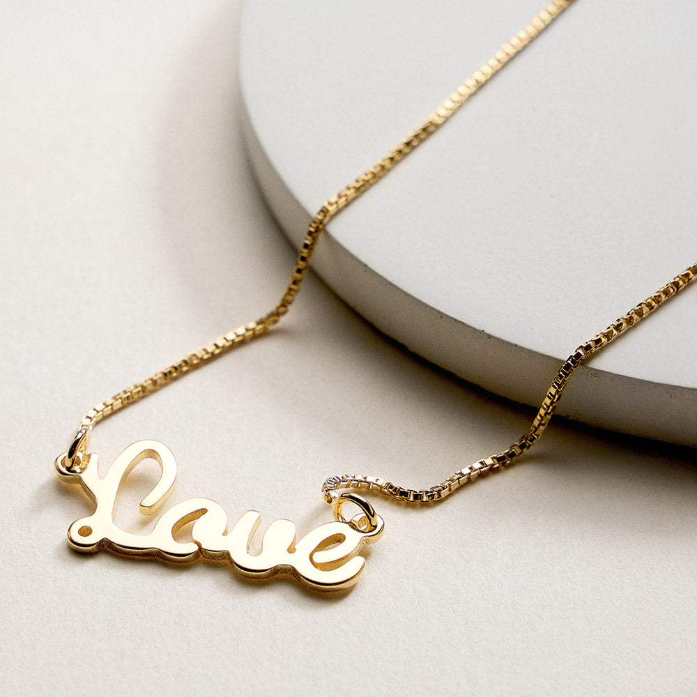 18K Gold Filled Script LOVE Name Plate Pendant Necklace - Madeline Love - Flyclothing LLC