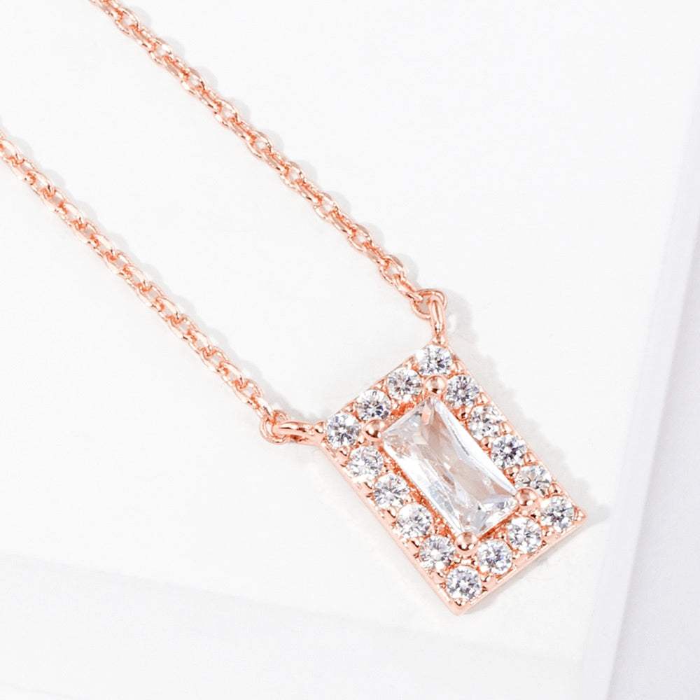 Rose Gold Dipped CZ Rectangle Pendant Necklace - Madeline Love - Flyclothing LLC