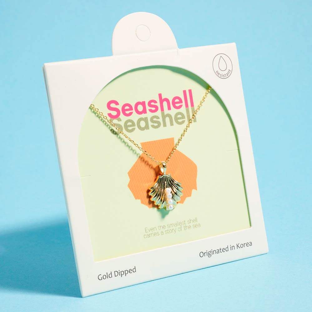 Gold Dipped Pearl Accent Seashell Pendant Necklace - Madeline Love - Flyclothing LLC