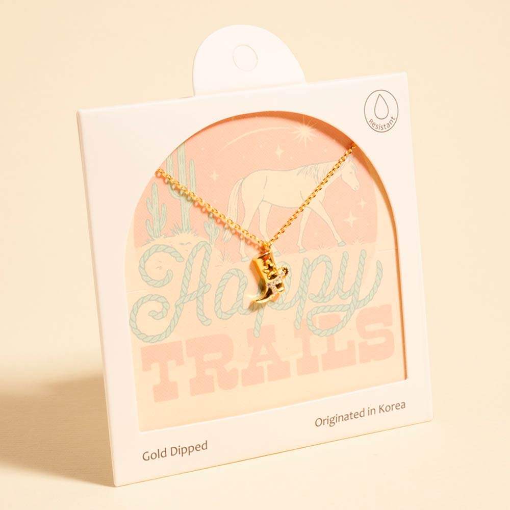 Gold Dipped Western Cowboy Boot Pendant Necklace - Madeline Love - Flyclothing LLC