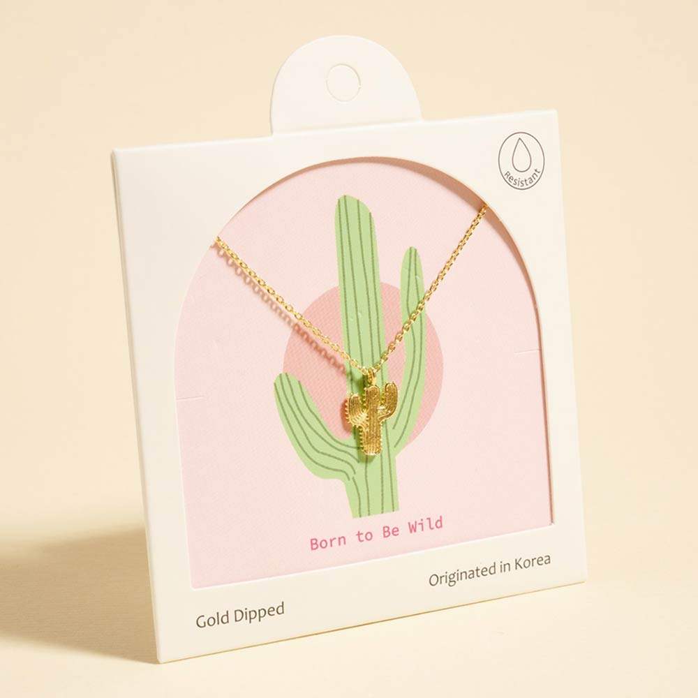Gold Dipped Cactus Pendant Necklace - Madeline Love - Flyclothing LLC