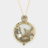 Seahorse Starfish Shell Pearl Magnifying Glass Pendant Long Necklace - Madeline Love - Flyclothing LLC
