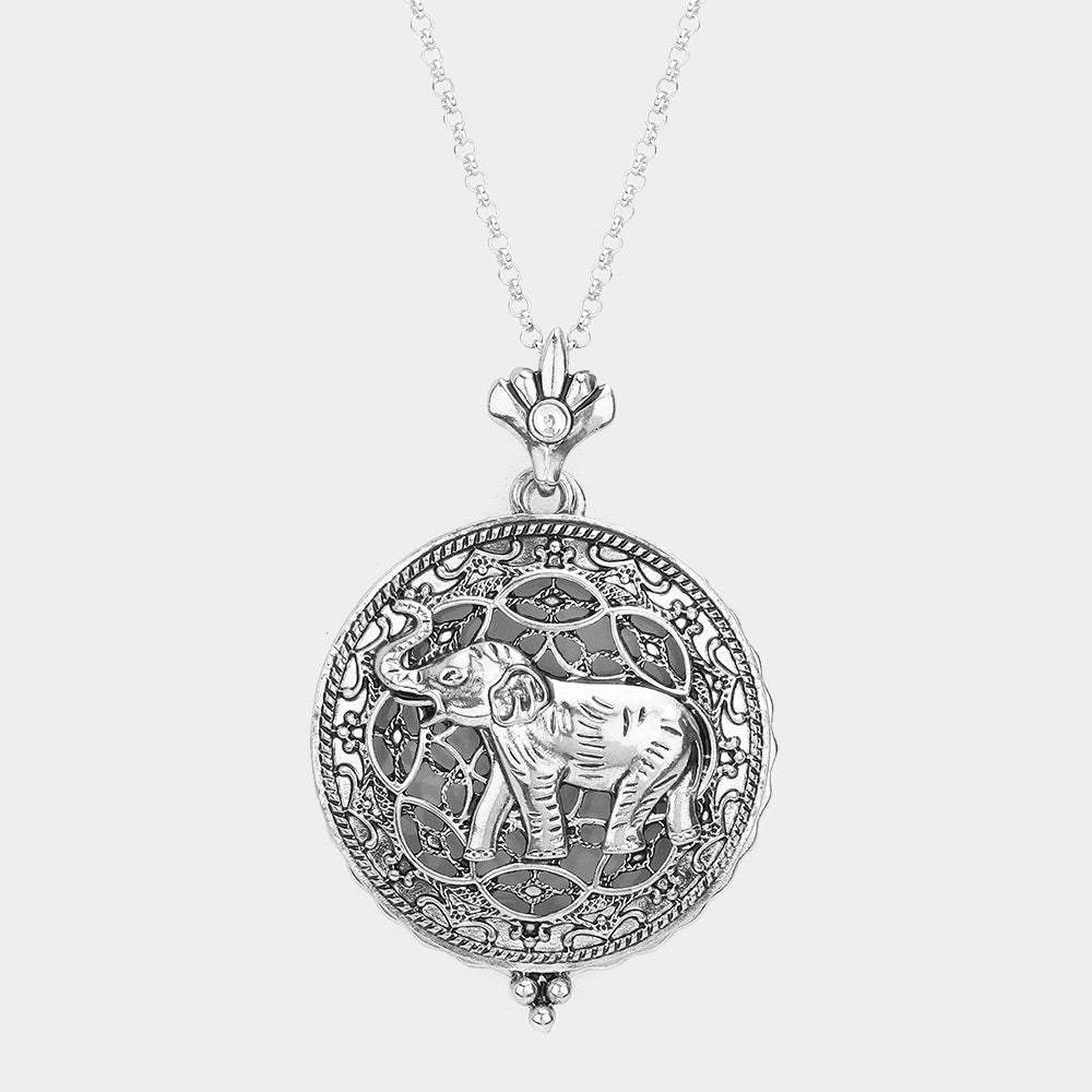 Elephant Magnifying Glass Pendant Long Necklace - Madeline Love - Flyclothing LLC