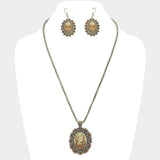 Rhinestone Paved Cameo Pointed Pendant Necklace - Madeline Love - Flyclothing LLC