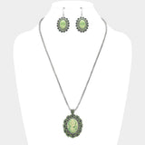Rhinestone Paved Cameo Pointed Pendant Necklace - Madeline Love - Flyclothing LLC