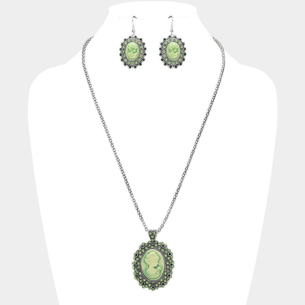 Rhinestone Paved Cameo Pointed Pendant Necklace - Madeline Love - Flyclothing LLC