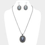 Rhinestone Paved Cameo Pointed Pendant Necklace - Madeline Love - Flyclothing LLC