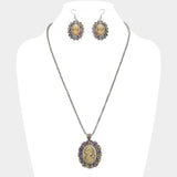 Rhinestone Paved Cameo Pointed Pendant Necklace - Madeline Love - Flyclothing LLC