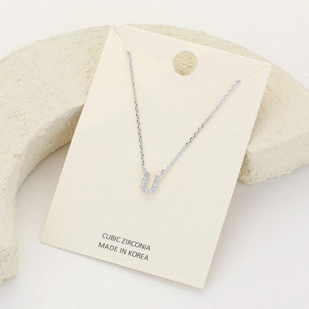 -U- CZ Stone Paved Initial Monogram Pendant Necklace - Madeline Love - Flyclothing LLC