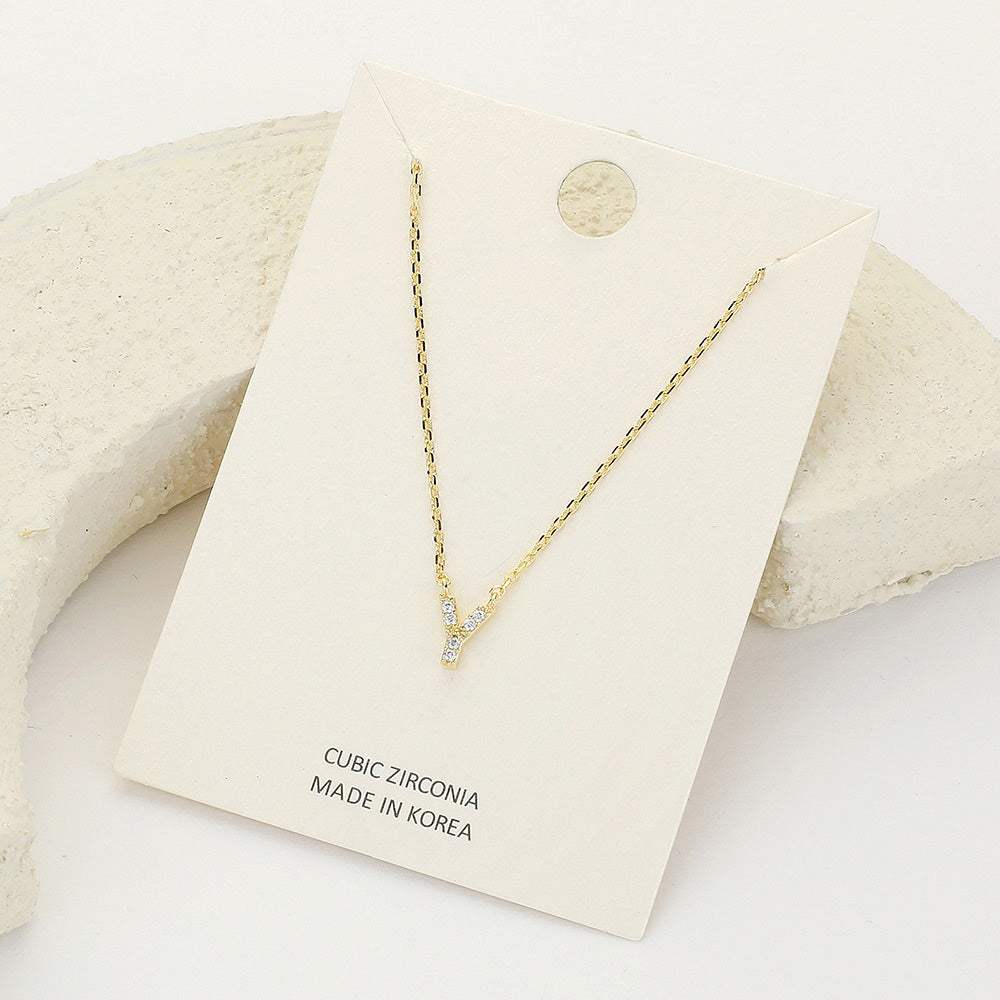 -Y- CZ Stone Paved Initial Monogram Pendant Necklace - Madeline Love - Flyclothing LLC