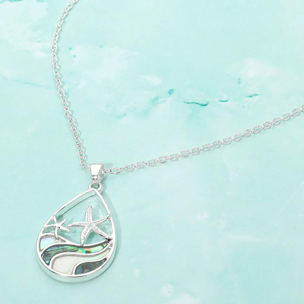 Abalone Starfish Wave Teardrop Pendant Necklace - Madeline Love - Flyclothing LLC