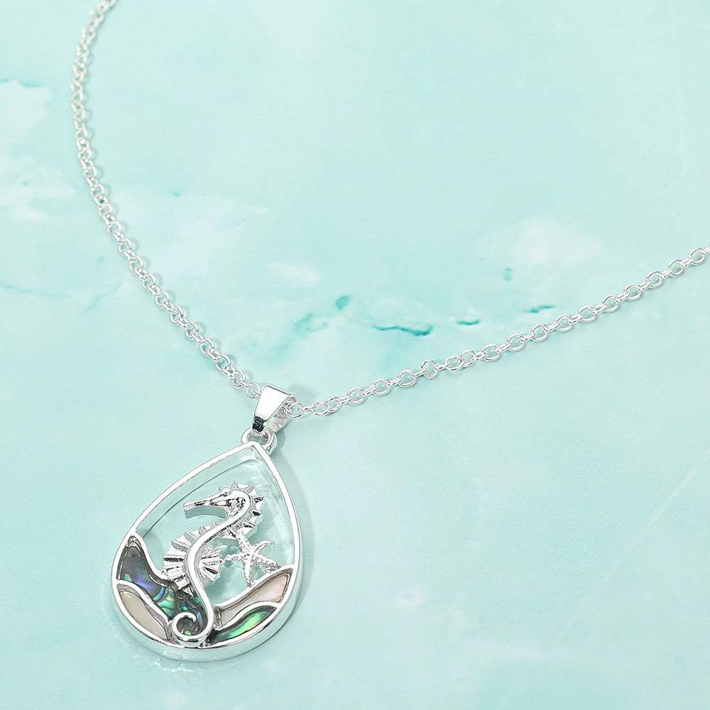 Abalone Seahorse Starfish Wave Teardrop Pendant Necklace - Madeline Love - Flyclothing LLC