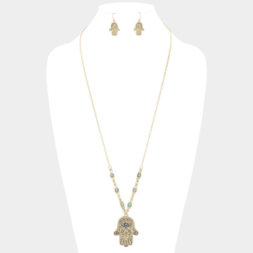 Evil Eye Hamsa Hand Pendant Necklace - Madeline Love - Flyclothing LLC