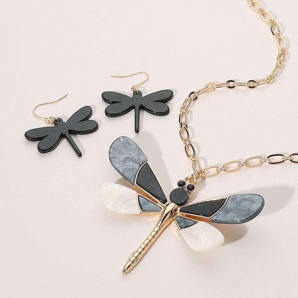 Glittered Resin Dragonfly Pendant Necklace - Madeline Love - Flyclothing LLC