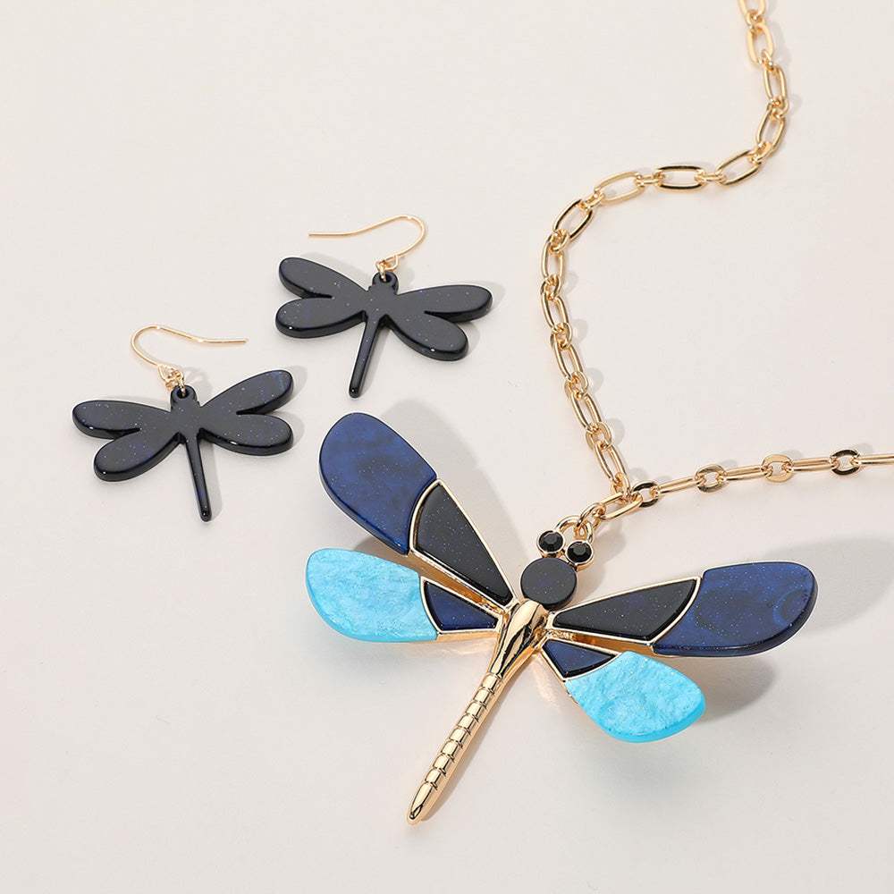 Glittered Resin Dragonfly Pendant Necklace - Madeline Love - Flyclothing LLC