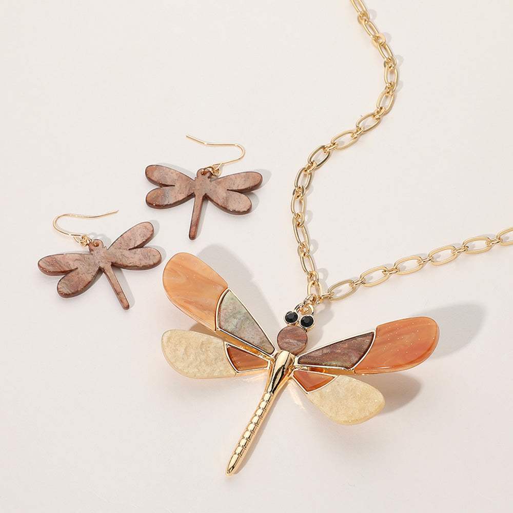 Glittered Resin Dragonfly Pendant Necklace - Madeline Love - Flyclothing LLC