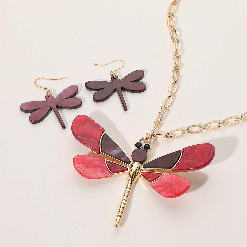 Glittered Resin Dragonfly Pendant Necklace - Madeline Love - Flyclothing LLC