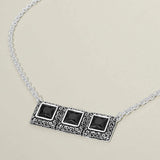 Triple Antique Metal Scrollwork Frame Square Tile Pendant Necklace - Madeline Love - Flyclothing LLC