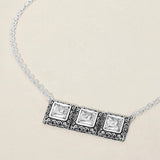 Triple Antique Metal Scrollwork Frame Square Tile Pendant Necklace - Madeline Love - Flyclothing LLC