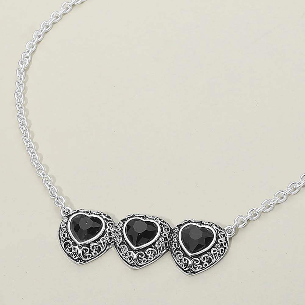 Triple Antique Metal Scrollwork Frame Heart Tile Pendant Necklace - Madeline Love - Flyclothing LLC