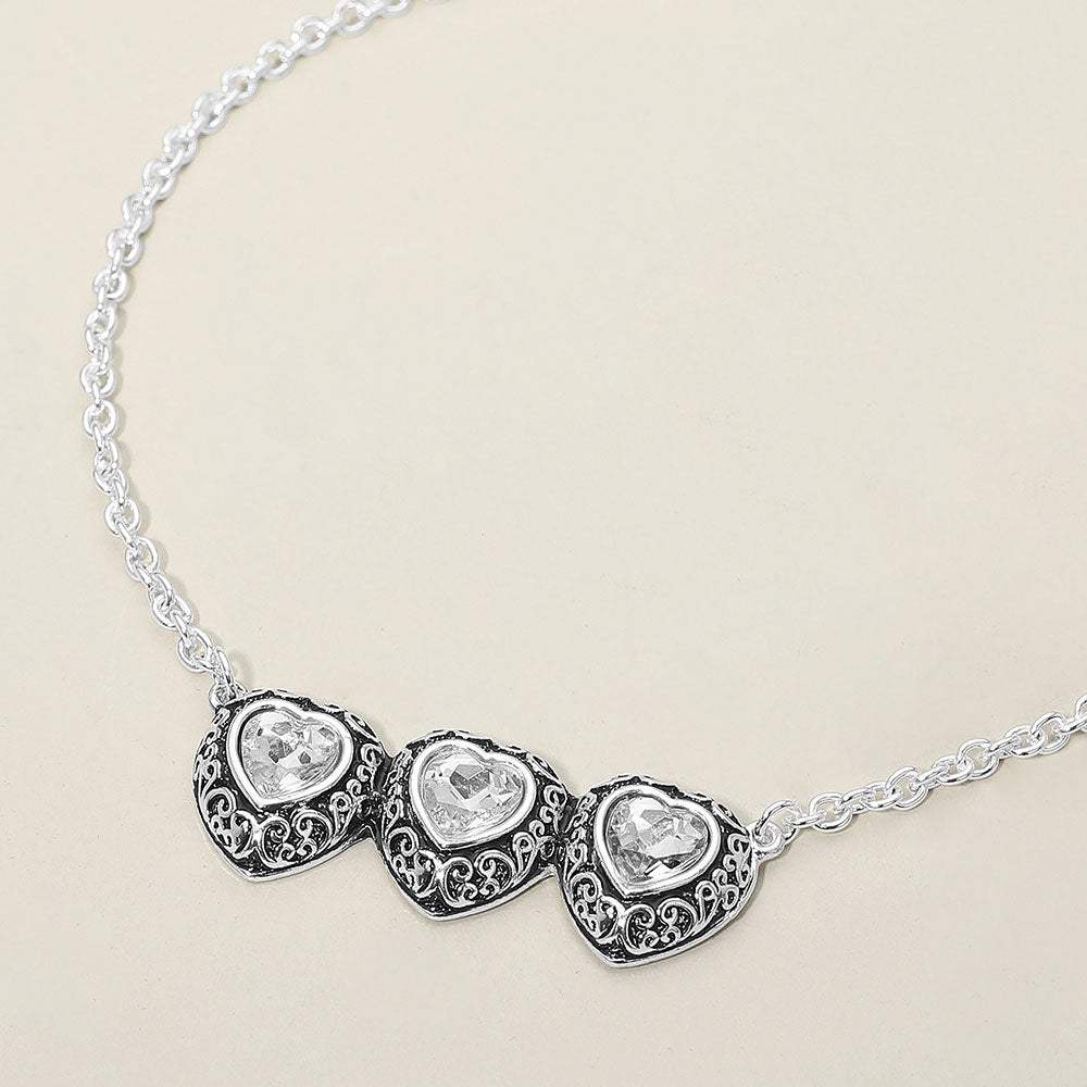 Triple Antique Metal Scrollwork Frame Heart Tile Pendant Necklace - Madeline Love - Flyclothing LLC