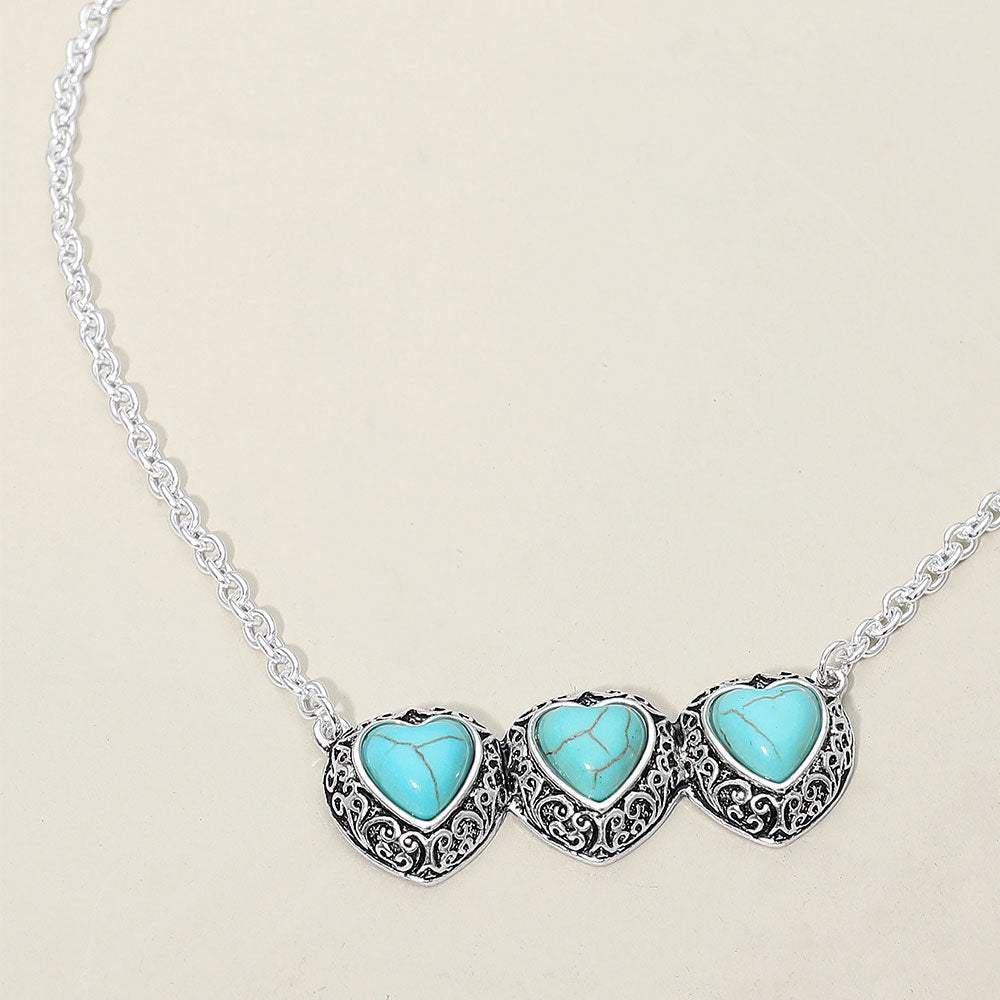 Triple Antique Metal Scrollwork Frame Heart Tile Pendant Necklace - Madeline Love - Flyclothing LLC