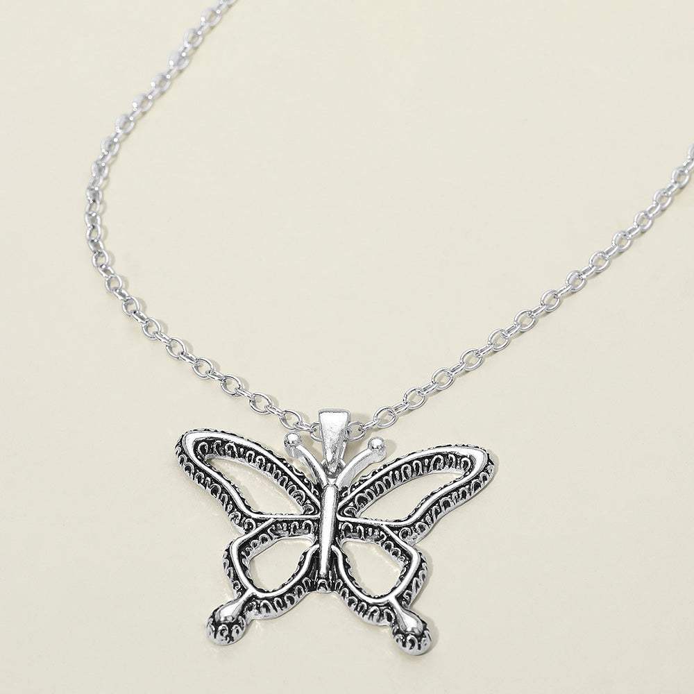 Antique Metal Open Butterfly Pendant Necklace - Madeline Love - Flyclothing LLC