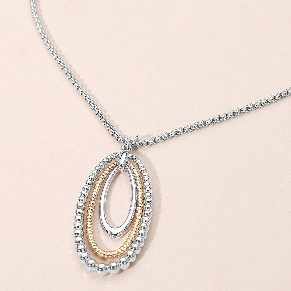 Metal Beaded Edge Layered Open Oval Pendant Necklace - Madeline Love - Flyclothing LLC
