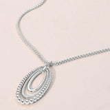 Metal Beaded Edge Layered Open Oval Pendant Necklace - Madeline Love - Flyclothing LLC