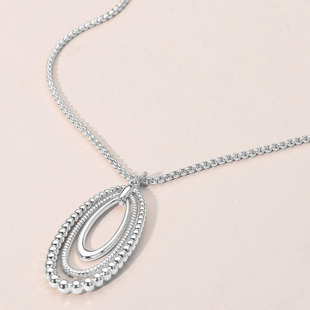 Metal Beaded Edge Layered Open Oval Pendant Necklace - Madeline Love - Flyclothing LLC