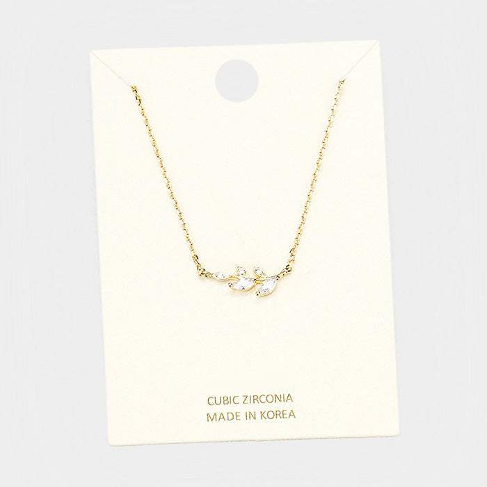 Cubic Zirconia Leaf Pendant Necklace - Madeline Love - Flyclothing LLC