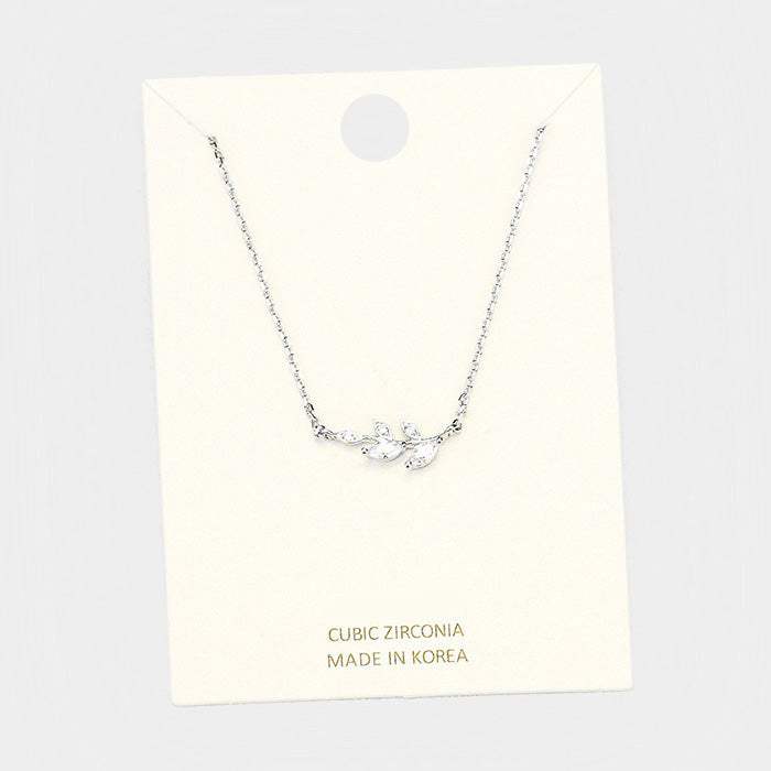 Cubic Zirconia Leaf Pendant Necklace - Madeline Love - Flyclothing LLC
