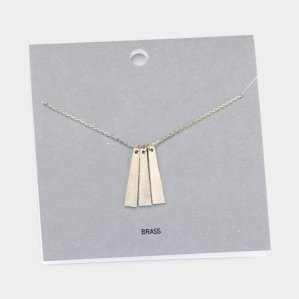 Brass Metal Triple Irregular Rectangle Pendant Necklace - Madeline Love - Flyclothing LLC