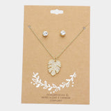 Rhinestone Embellished Tropical Leaf Pendant Necklace - Madeline Love - Flyclothing LLC