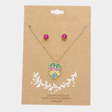 Rhinestone Embellished Tropical Leaf Pendant Necklace - Madeline Love - Flyclothing LLC