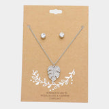 Rhinestone Embellished Tropical Leaf Pendant Necklace - Madeline Love - Flyclothing LLC