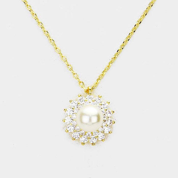 Cubic Zirconia Pearl Accented Pendant Necklace - Madeline Love - Flyclothing LLC