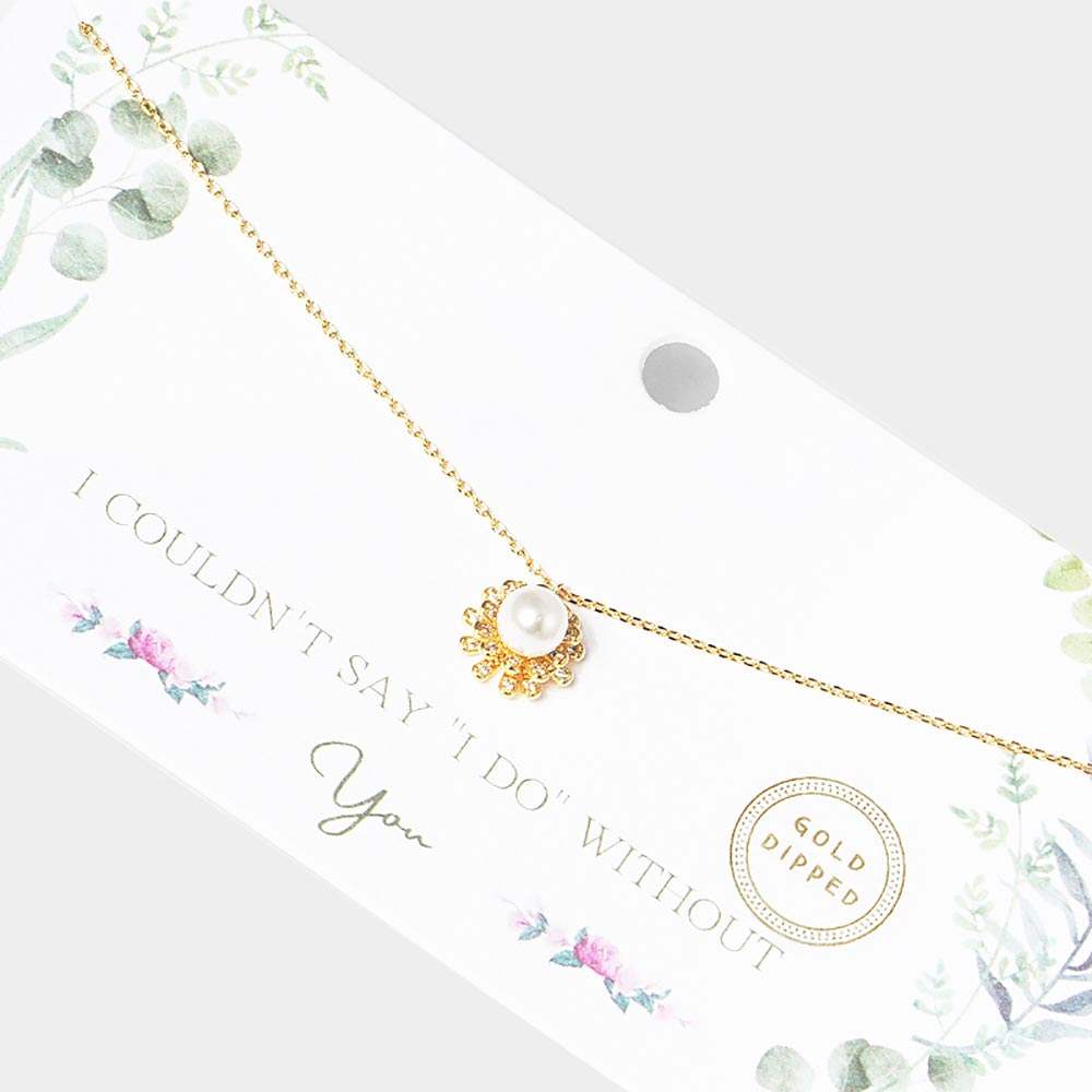 Gold Dipped Pearl Accented CZ Trimmed Pendant Necklace - Madeline Love - Flyclothing LLC