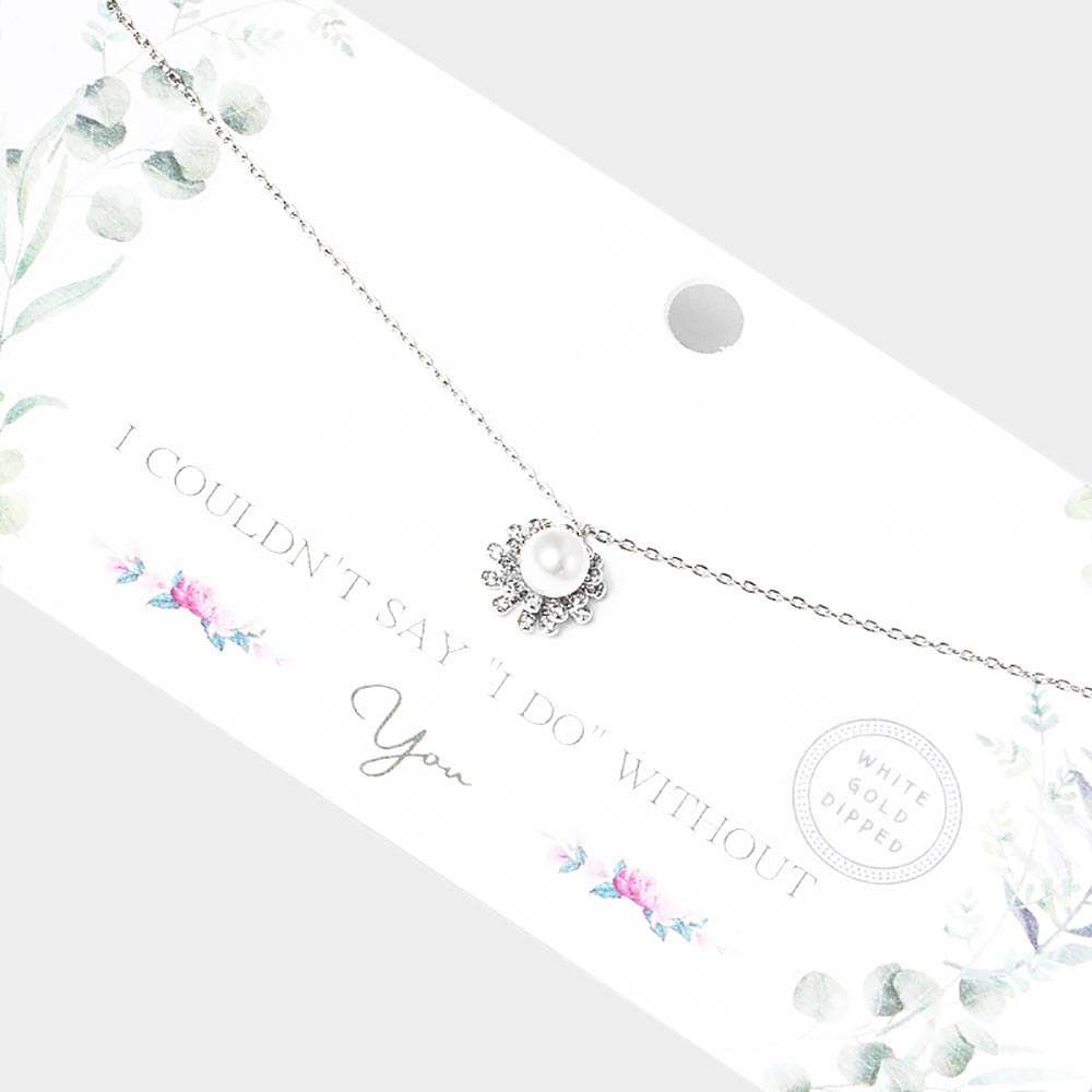 White Gold Dipped Pearl Accented CZ Trimmed Pendant Necklace - Madeline Love - Flyclothing LLC