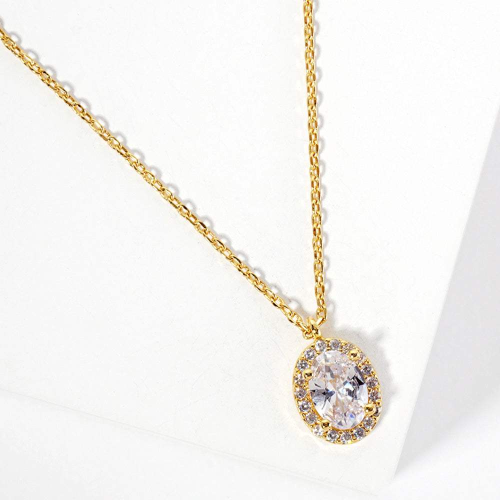 Gold Dipped Oval CZ Stone Pendant Necklace - Madeline Love - Flyclothing LLC